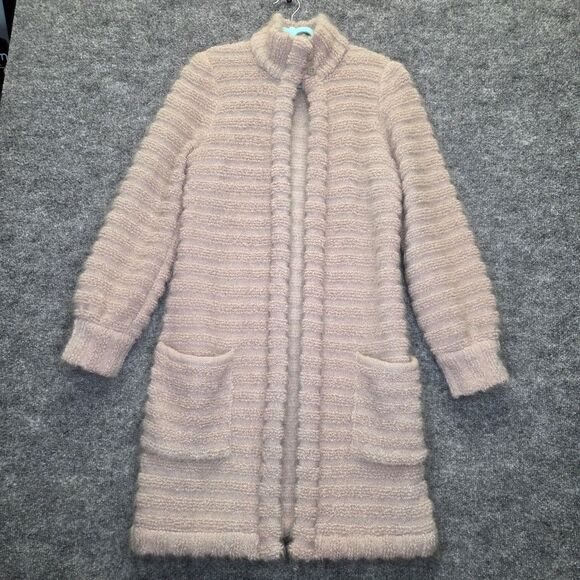 Vintage Escada Coat Womens 36 Small Beige Mohair Wool Long Knit Cardigan 80s - Picture 1 of 12